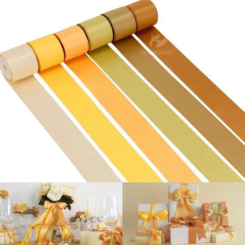 Miniatura 22 de HUIHUANG Cinta Negra Blanca Plateada de 3/8" Cinta de Satén Surtida 5 Colores Cinta de Color Sólido de Doble Cara para Envoltura de Regalos de Días