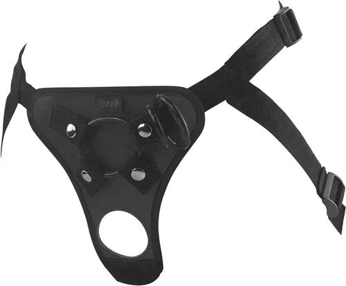 Arnés de consolador con correa ajustable, arnés de doble agujero, cinturón de cuero suave para hombre (negro)