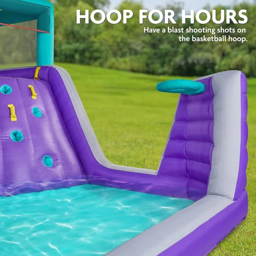 Miniatura 5 de Sunny & Fun - Parque inflable de cuatro esquinas, resistente para diversión al aire libre, pared de escalada, tobogán y piscina profunda, fácil