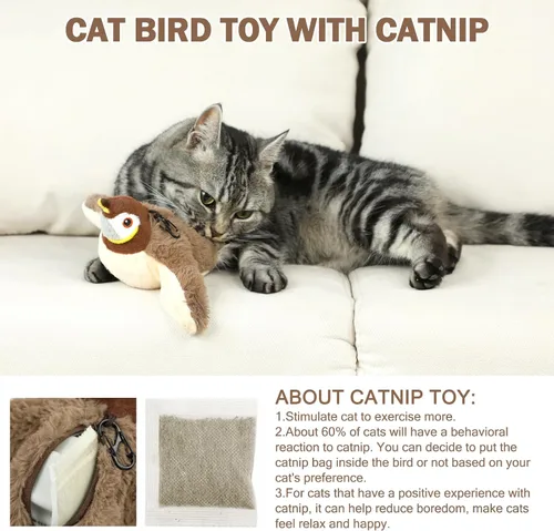 Miniatura 4 de Tocirelo Juguete para gatos que aletea (sin volar) – Simula el canto de pájaro flappy, juguetes interactivos para gatos adultos aburridos