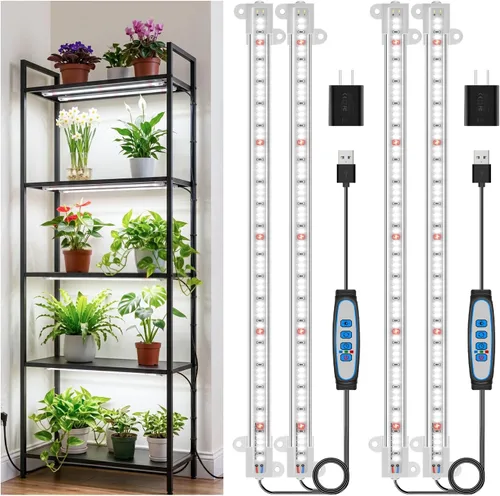 Wiaxulay - Tiras de luz LED para cultivo, lámpara solar de espectro completo de 6000K con temporizador de 6/12/16H, 5 niveles regulables para Barras