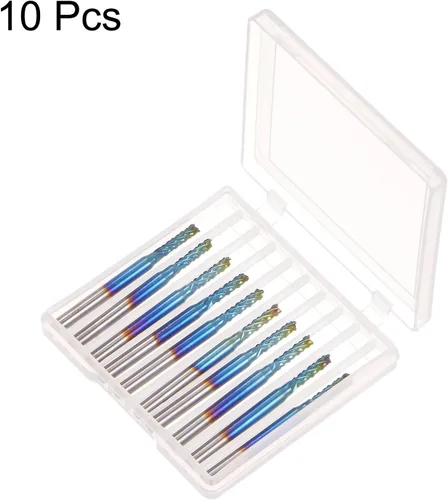 Miniatura 3 de HARFINGTON 10 Uds. Fresas de extremo CNC Router Bits 1/8 "Shank 0.094 in Blue Coated Tungsten Carburo Fresas para PCB Acrílico Madera Aluminio Metal