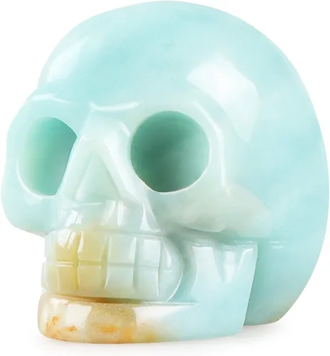 Artistone Estatuas de calavera de cristal de 2.0 pulgadas, figuras de esqueleto humano talladas a mano, escultura de hueso de cabeza, estatua de