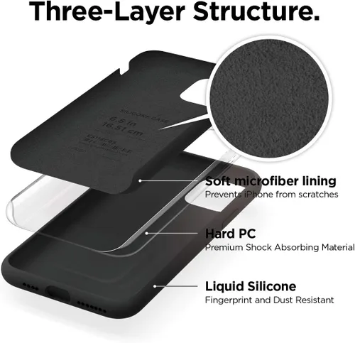 Miniatura 4 de elago Compatible con iPhone 11 Pro Max, funda de silicona líquida, funda protectora de cuerpo completo, a prueba de golpes, funda delgada para Negro