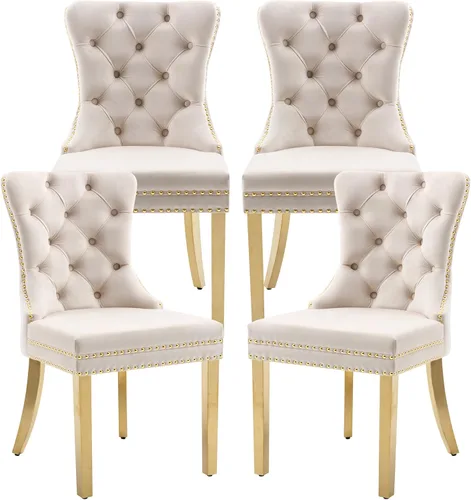 Miniatura 23 de Juego de 2 Sillas de Comedor, Sillas de Terciopelo Acolchado con Patas Modernas de Acero Inoxidable, Ribete de Remaches con Anilla Metálica