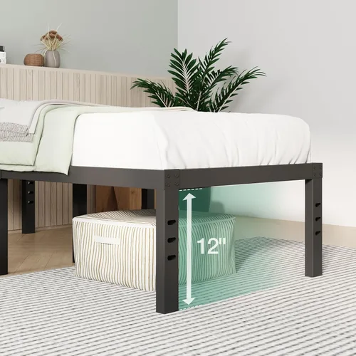 Miniatura 4 de Novilla - Base de cama individual, plataforma de metal de 14 pulgadas con espacio de almacenamiento debajo de la cama, soporte de listones de acero