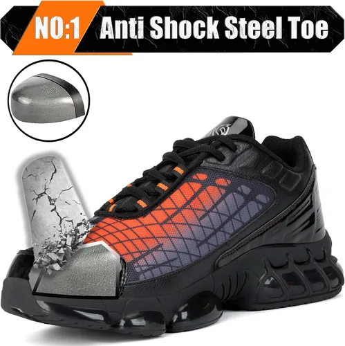 Miniatura 2 de Zapatos de punta de acero para hombres y mujeres, ligeros, con amortiguación de aire, puntera compuesta, antideslizantes, zapatos de trabajo