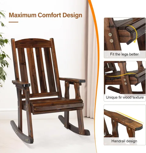 Miniatura 6 de VINGLI Juego de 2 mecedoras para exteriores, mecedora de madera resistente de 600 libras con respaldo cómodo, mecedora resistente a la intemperie