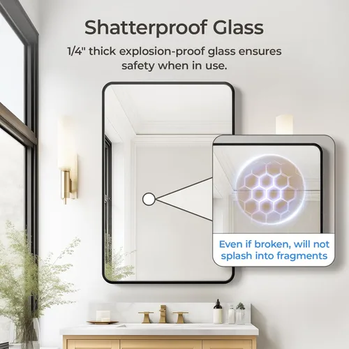 Miniatura 3 de USHOWER Espejos de baño para sobre el fregadero, espejo rectangular con marco de metal, espejo de tocador moderno de granja, montado en la pared