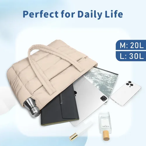 Miniatura 8 de TOPDesign Bolsa Tote Acolchada para Mujer, Bolso de Mano Ligero Inflado con Compartimentos, Bolsa de Hombro Acolchada para Trabajo, Viajes, Gimnasio