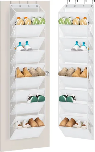 Miniatura 12 de AOODA Organizador de zapatos transparente sobre la puerta de almacenamiento que sostiene 12 pares, zapatero colgante de puerta estrecha