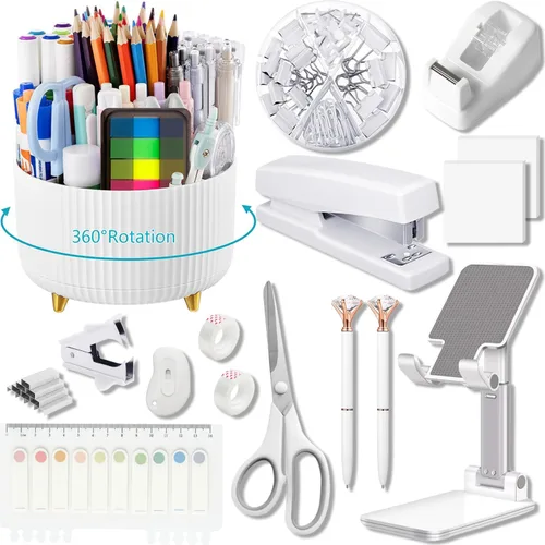 Miniatura 28 de Suministros de oficina, accesorios de escritorio negros, juego de suministros de oficina, juego de grapadora y dispensador de cinta, tijeras