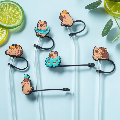 Miniatura 5 de 6 tapas con cubierta de pajita para taza Stanley Capybara, 10 mm, tapa reutilizable y linda para pajitas, accesorios, protectores portátiles
