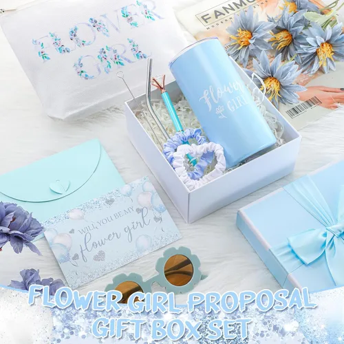 Miniatura 3 de Sieral Juego de 9 Piezas de Regalos de Propuesta para Niña de Flores, Vaso Personalizado para Niña de Flores con Pajita, Caja de Regalo para Novia