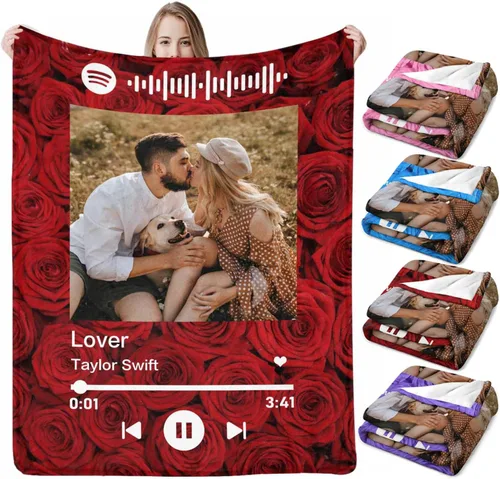 Miniatura 13 de D-Story Manta personalizada con fotos con cualquier texto - Mantas con imágenes personalizadas para Navidad, cumpleaños, regalos para parejas