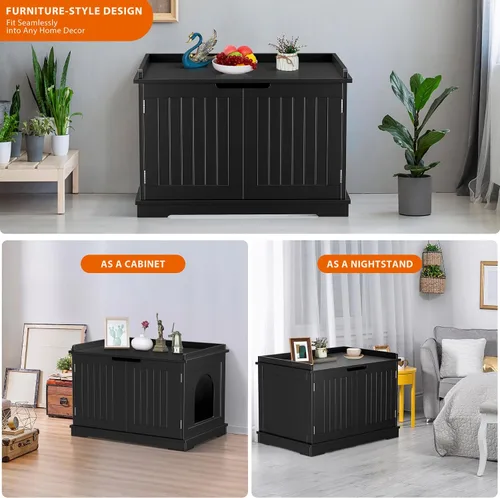 Miniatura 8 de Zeny – Armario para caja de arena para gatos, gabinete de madera con divisor, banco de almacenamiento moderno, se adapta a la mayoría de cajas