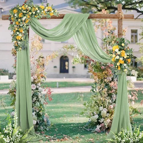 Cortinas de arco de salvia para arco de boda, cortina de telón de fondo transparente para ceremonia, decoración de fiesta nupcial, 6 yardas, 19 pies