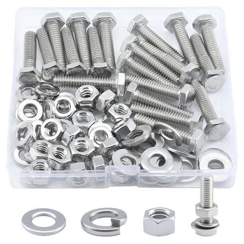Miniatura 17 de Tornillo de cabeza hexagonal 1/4-20 x1 (20 unidades), tuercas de bloqueo, kits de arandelas planas y de bloqueo, acero inoxidable 304 18-8