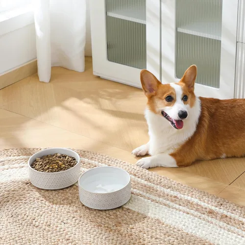 Miniatura 9 de Taza de comida para perros de cerámica MALACASA, 3.5 tazas o 32oz de plato de agua para comida de perro para razas medianas, taza para mascotas apta