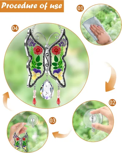 Miniatura 5 de KY&BOSAM - Atrapasoles de mariposa para mamá, regalos de cristal para ventanas, carillón de viento con alas de flores prensadas auténticas con dije