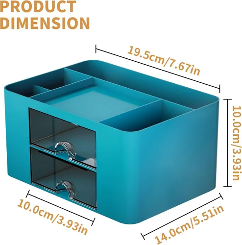Miniatura 4 de Marbrasse Organizador de bolígrafos con 2 cajones, portaplumas multifuncional para escritorio, organizadores de escritorio y accesorios con 5