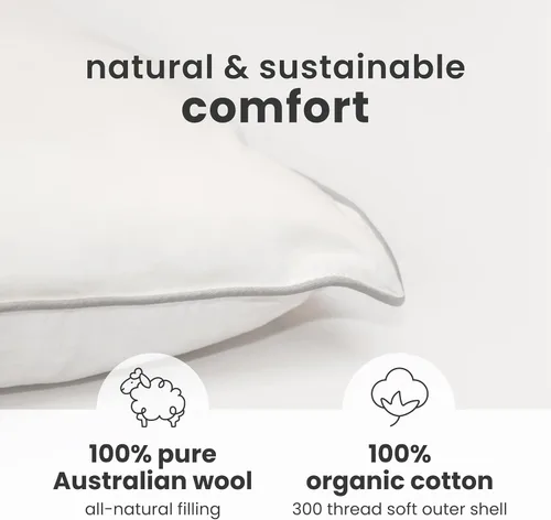 Miniatura 2 de Woolino Almohada para niños pequeños, almohada de dormir de lana 100 % transpirable de primera calidad y funda de algodón, tamaño de viaje