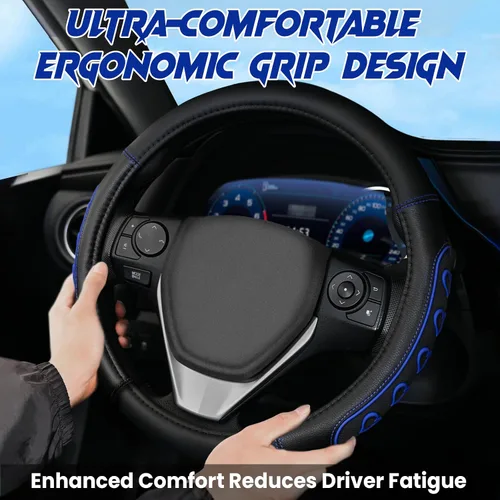 Miniatura 3 de Funda para volante ventilada en forma de corazón con agarre de cuero antideslizante. Compatible con vehículos Ford, Toyota, Honda, Nissan y azul