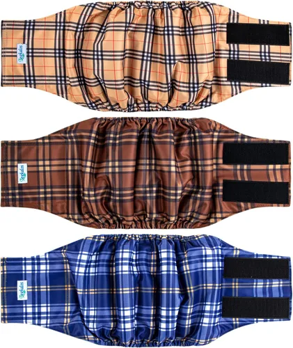Leekalos Pañales para perros machos (paquete de 3), bandas para el vientre altamente absorbentes para perros machos, envolturas lavables y A cuadros