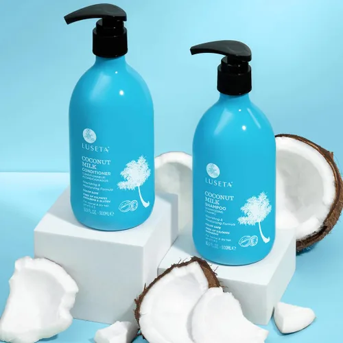 Miniatura 6 de L LUSETA Champú y acondicionador de leche de coco, nutritivo e hidratante para el cabello, sin sulfatos ni parabenos, queratina y seguro