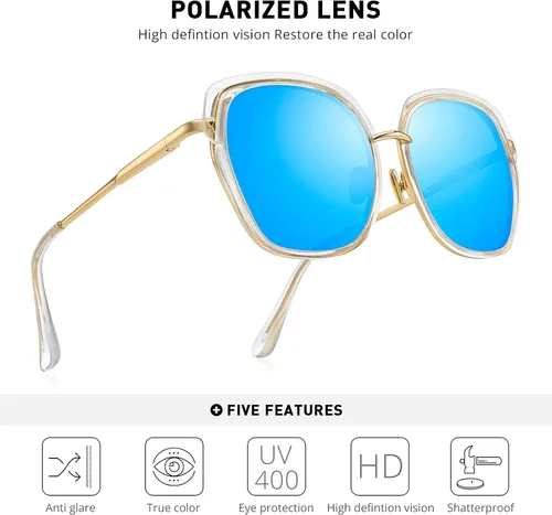 Miniatura 5 de Gafas de sol polarizadas vintage con marco de escudo para mujer con caja de regalo O6371