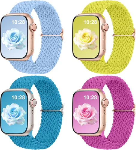 Miniatura 19 de DaQin Paquete de 4 correas elásticas trenzadas Solo Loop para Apple Watch para mujeres y hombres, de 1.575 pulgadas, 1.614 pulgadas, 1.654 pulgadas