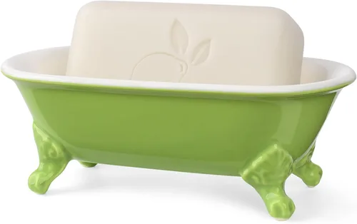 Miniatura 19 de Bañera decorativa en miniatura con patas de garra de cerámica de 6.5", jabonera para jabón en barra, soporte para esponja de cocina y bandeja