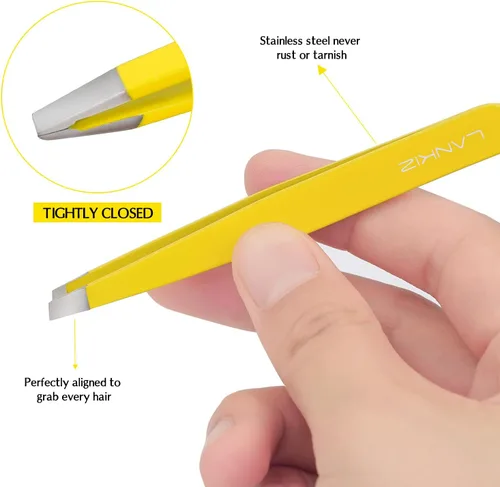 Miniatura 4 de LANKIZ Pinzas para el vello facial de las mujeres – Pinzas de cejas de acero inoxidable de precisión para hombres y mujeres, puntas inclinadas