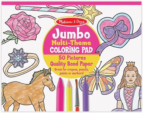 Melissa & Doug Jumbo - Bloc para colorear para niños de 50 páginas, caballos, corazones, flores y más, certificado FSC