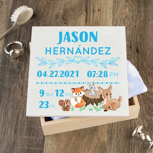 Miniatura 6 de Caja de recuerdo personalizada para bebé (huellas azules, regulares)