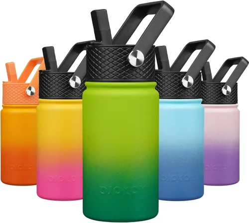 Miniatura 20 de BJPKPK Botella de agua aislada con tapa con pajilla, bonitas botellas de agua de 15 onzas, termo de metal de acero inoxidable, vasos reutilizables