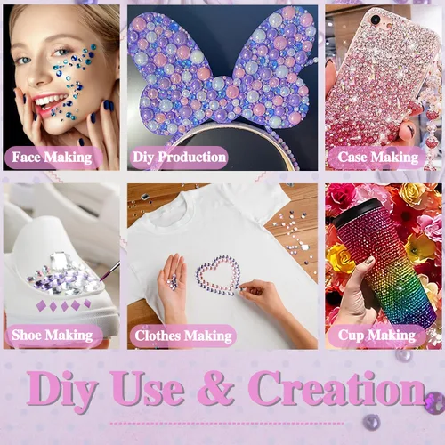 Miniatura 5 de 3 hojas de gemas de diamantes de imitación autoadhesivos para la cara, maquillaje, uñas, manualidades (rojo rosa)
