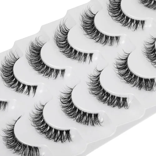 JIMIRE - Paquete de 7 pares de pestañas postizas Demi-wispies de visón sintético con banda transparente, rusas, aspecto natural, suave y ligero, 0.5