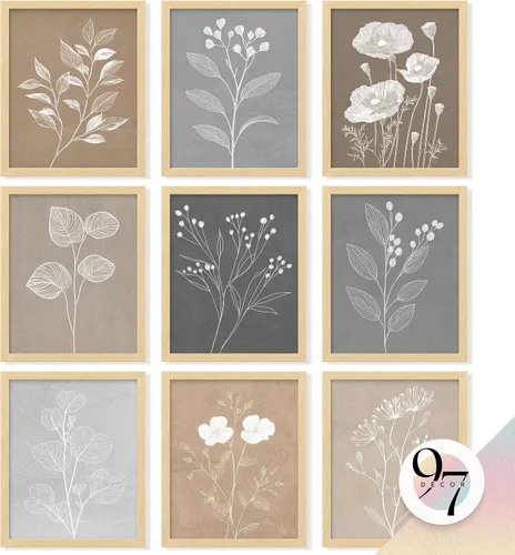 97 Decor Arte de pared botánico vintage – Pósteres florales retro para pared, cuadros de granja, impresiones botánicas vintage para decoración del