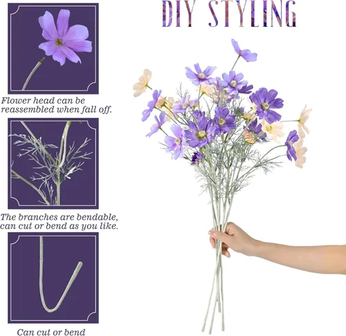 Miniatura 2 de Flores artificiales para decoración, flores de seda Calliopsis de tallo largo, centros de mesa, decoración, ramo de flores falsas, Coreopsis Morado