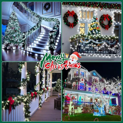 Miniatura 7 de Luces de Navidad para exteriores, 403 pies, 1000 luces LED, 8 modos y función de memoria con temporizador, luces de hadas parpadeantes, IP44, Blanco