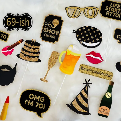 Miniatura 6 de Accesorios para cabina de fotos de cumpleaños número 70 para adultos (41 unidades) para ella, él, aplaude a fiesta de cumpleaños de 70 años