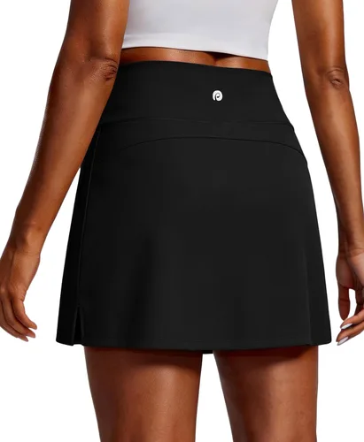 Miniatura 16 de PINSPARK Faldas de golf para mujer, falda de tenis de cintura alta con 2 bolsillos, UPF 50+, falda atlética elástica para entrenamiento de pickleball
