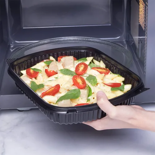 Miniatura 5 de Karat OPS Tapa para caja de plástico PP de 36 oz para microondas, color negro (caja de 300)