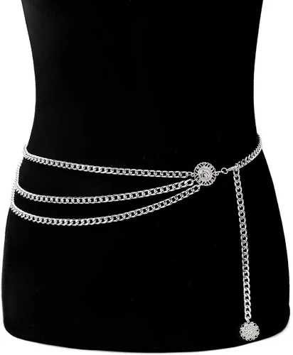 Miniatura 5 de Glamorstar Cinturones de metal multicapa para mujer, cinturón de metal