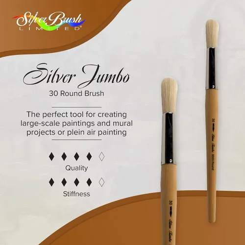 Miniatura 2 de Silver Brush Limited 800030 Pincel redondo Jumbo plateado, murales grandes, pintores de caballete y muebles, tamaño 30, mango de longitud media