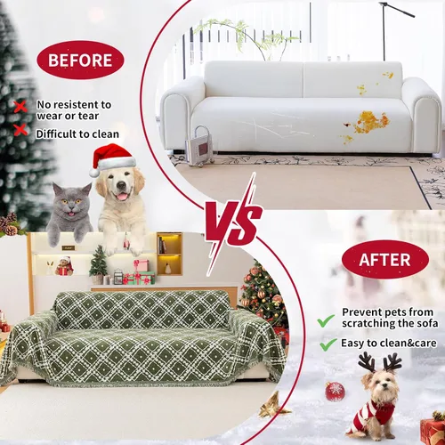 Miniatura 4 de Funda Reversible para Sofá Manta, Funda de Sofá de Navidad, Manta Funda de Sofá de Chenilla, Fundas de Sofá de Navidad Lavables, 71"×118" Fundas