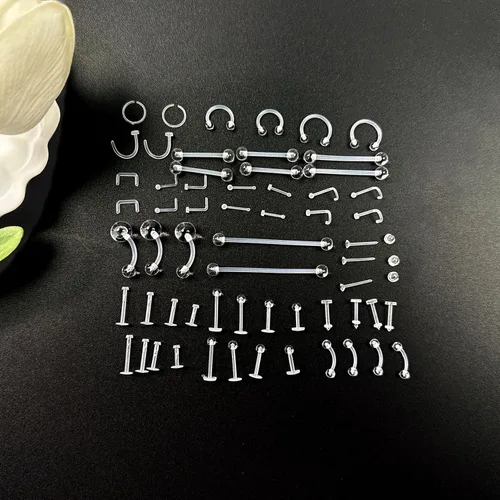 Miniatura 5 de 60 piezas de retenedores de piercing transparentes para cirugía de plástico bioflex para joyería de piercing para nariz, ombligo, pezón, lengua