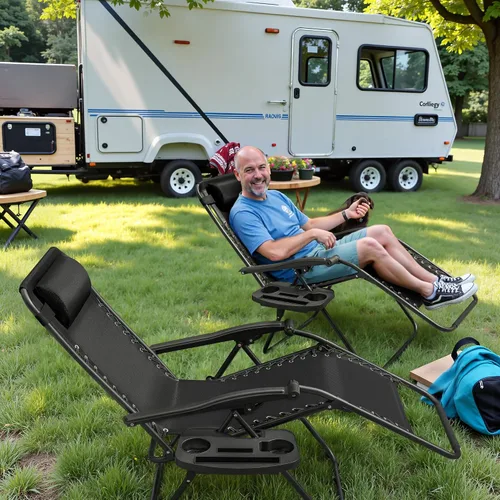 Miniatura 6 de Greesum Sillas Zero Gravity - Juego de 2 sillones reclinables ajustables de malla de acero para playa, terraza, césped, camping, patio, silla Negro