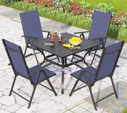 Miniatura 8 de PHI VILLA Juego de 3 piezas de muebles de bistró de patio, juego de muebles de bistró para exteriores con 2 sillas plegables reclinables y 1 mesa
